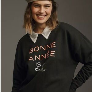 Maeve Black Sweatshirt with Orange and White Accents